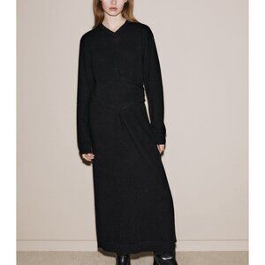 Zara FW2024 100% Cashmere Knotted long sweater‎ dress black sz M